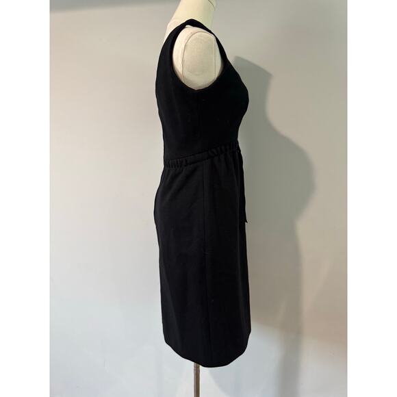 Vintage 60s/70s Bonwit Teller Black Sheath Dress Zip Back, Tie Front, ILGWU Tag - Picture 2 of 10